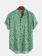 Daisy Spray Floral Printed Cotton Holiday Short Sleeve Henley Shirt For Men Women - Green
