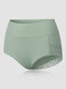 Women Cotton High Waist Lace Trim Soft Breathable Panties - Green