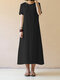 Pure Color Short Sleeve Long Maxi Vintage Dresses - Black