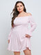 Plus Size Off The Shoulder Hollow Design Long Sleeves Dress - Pink
