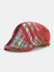 Menico Men Cotton Outdoor Spliced Plaid Panel Visor Vintage Hat Beret Flat Cap Forward Hat - Wine Red