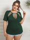 Solid Color O-neck Cut Out Plus Size Sexy T-shirt for Women - Green
