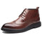 Large Size Men Retro Carved Leather Slip Resistant Brogue Casual Boots - Brown