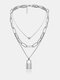 Vintage Alloy Exaggerated Thick Chain Multi-layer Geometric Lock-shaped Love Necklace - #05