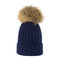 Warm Beanie Hats Tide Cute Lady Outdoor Knit Warm Wool Ball Wool Hat  - Navy