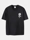 Plus Size Mens Rose Chest Printed 100% Cotton Casual Short Sleeve T-Shirts - Black