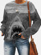Fashion Shark Drawing Print Long Sleeve Casual Plus Size Sweatshirt - Black