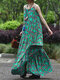 Holiday Floral Print Strap Swing Maxi Dress for Women - Green