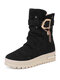Women Snow Boots Casual Buckle Slip On Warm Short Boots - Black
