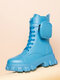 Women's Fashion Carrying Small Bag Design Solid Color Large Size Platform Short Boots - Blue