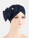 Women Cotton Multi Color Solid Casual Sunshade Floral Decor Baotou Hats Beanie Hats - Navy