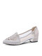 Women Mesh Hollow-out Rhinestone Floral Shoes Casual Soft Comfy Low Heels - Beige