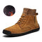 Men Hand Stitching Suede Fabric Splicing Non Slip Plush Lining Casual Boots - Yellow