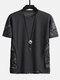Mens Ethnic Paisley Print Stitching Texture Streetwear Short Sleeve T-Shirts - Black