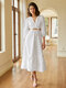Solid Tie Cut Out Long Sleeve V-neck Dress For Women - White