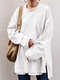 Einfarbiges, geschlitztes Saum-Taschen-Langarm-Lose-Freizeit-Sweatshirt für Damen - Weiß