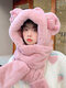 Women Plush Solid Color Cartoon Bear Decorated One-piece Glove Scarf Hat Anti-cold Ear Protection Beanie Hat - Pink