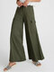 سوليد اللون بنطلون فضفاض غير رسمي طويل للجيب للنساء - الجيش الأخضر