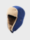 Men Cotton Polar Fleece Solid Color Outdoor Ear Protection Warmth Trapper Hat - Blue