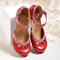 Sapatilhas femininas vintage com fivela oca e salto grosso D'Orsay Mary Jane - Vermelho