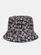 Unisex Cotton Overlay Skull Pattern Print Double-sided Wearable Fashion Sunshade Bucket Hat - Black