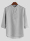 Mens 3/4 Sleeve Stand Collar Button Blouse Pullover Casual Henley Shirts - Grey