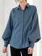 Solid Lantern Long Sleeve Lapel Button Down Shirt - Blue
