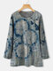Flower Butterfly Printed Long Sleeve O-neck T-shirt For Women - Blue