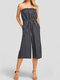 Striped Print Pocket Off-shoulder Sleeveless Casual Jumpsuit for Women - Black