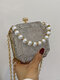 Women Plastic Fashion Rhinestone Solid Color Pearl Chain Handbag Dinner Bag - White