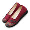 Nœud chinois floral de style national vintage en coton à enfiler des chaussures plates - rouge
