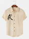 Mens Chinese Floral Ink Print Lapel Short Sleeve Shirts Winter - Apricot