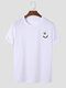 Mens Smile Face Chest Print Daily Short Sleeve T-Shirts - White