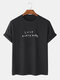 Mens 100% Cotton Letter Printed Breathable Casual O-Neck Short Sleeve T-shirts - Black