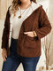 Plus Size Solid Pocket Casual Button Hooded Women Coat - Coffee