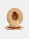 Unisex Woolen Felt Solid Color Buckle Strap Decoration Thicken Flat Brim Top Hat Fedora Hat - Light Khaki