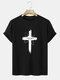 Mens Letter Graffiti Cross Print Short Sleeve T-Shirt - Black