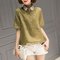 Cotton And Linen Short-sleeved Loose Wild  Shirt Large Size Women's Clothing - Olive green