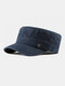 Men Cotton Linen Solid Color Label Stitching Outdoor Sunshade Casual Military Cap Flat Cap - Navy
