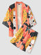 Mens Cartoon Cat Print Open Front Kimono Street Short Two Pieces Outfits - Orange