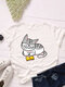 Cartoon Cat Printed O-neck Short Sleeve T-shirt - White