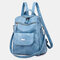Women Casual Large Capacity Shoulder Bag Solid Backpack - Blue