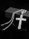 Vintage Trendy Full Diamond Cross-shape Pendant Alloy Rhinestone Necklaces - Silver