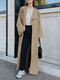 Solid Color Long Sleeve Lapel Collar Coat For Women - Khaki
