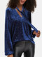 Stars Print Knotted V-neck Long Sleeves Velvet Shirt for Women - Blue