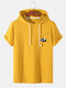 Mens Knitted Cartoon Panda Embroidery Short Sleeve Hooded T-Shirt - Yellow