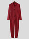 Pure Color Pockets Snap Button Loungewear Drawstring Jumpsuit Pajamas Onesies For Men - Red