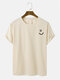 Mens Smile Face Chest Print Daily Short Sleeve T-Shirts - Khaki