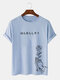Mens Japanese Rose Hand Print Cotton Short Sleeve T-Shirts - Light Blue