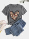 Heart Leopard Print O-neck Short Sleeves Casual T-Shirt For Women - Dark Gray